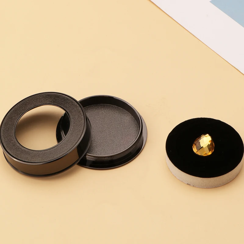 Jewelry Storage Box Gemstone Box Metal Plating Glass Cover Transparent Round Rotating Surface Bare Stone Diamond Display Box 2