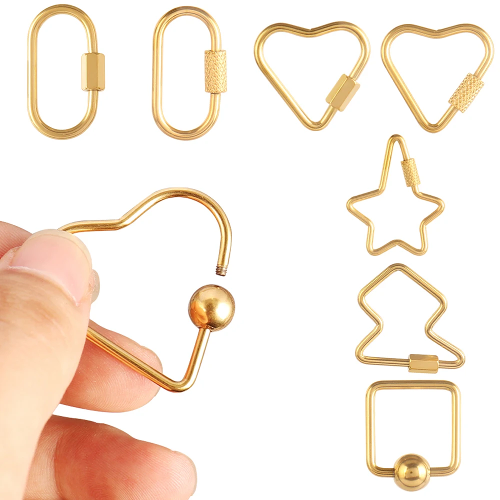 

4pcs Stainless Steel Heart Screw Lock Clasp Gold Oval Square Carabiner Lock Hook Spiral Clasps for Necklace Bracelet Making