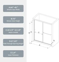 Double Sliding Shower Door, 44" - 48" W x 70" H Semi-Frameless Glass Shower Door with 1/4" Clear SGCC Tempered Glass 2