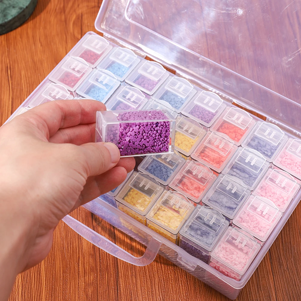 32-Piece White Plastic Storage Box Organizer with Handle for DIY Diamond Painting, Nail Art, and Bead Accessories