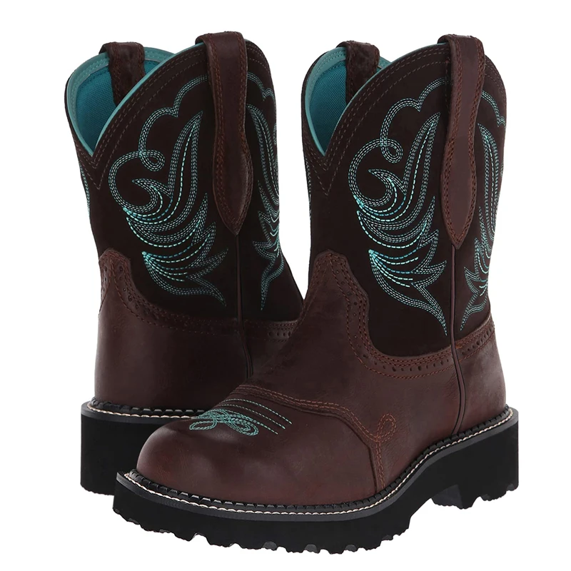 Embroidered PU Leather Cowboy Boots 2