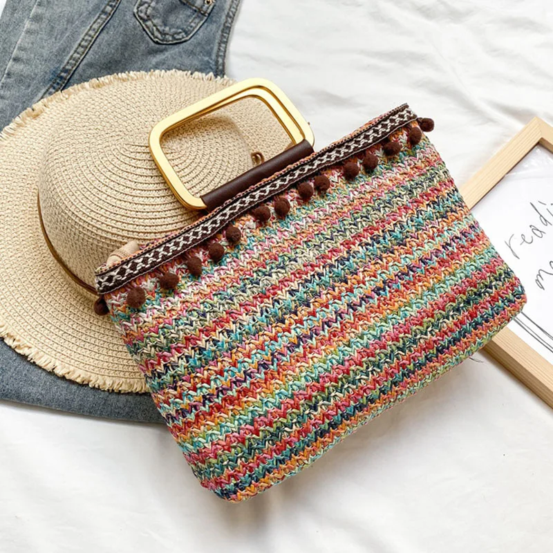 

Summer Straw Bag for Women Woven Handmade Bohemia Handbag Large Capacity Lady Tote Vacation Beach Bag Rattan Shoulder Bag Bolsa