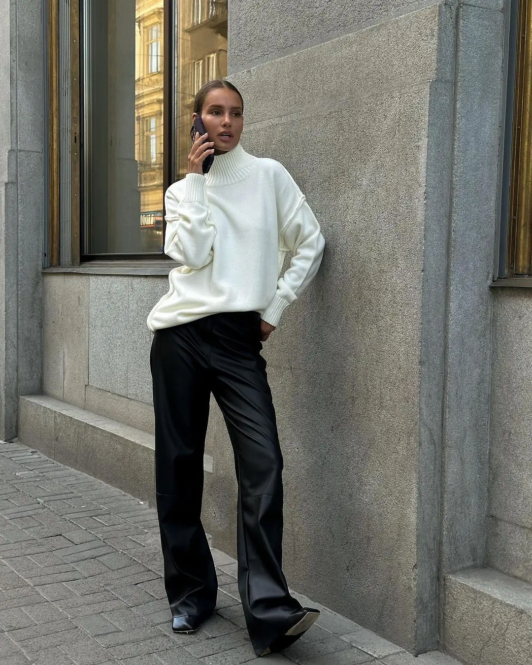 Winter Knit Turtleneck Pullover Female Clothes Loose Casual Ribbed Patchwork Long Sleeve Oversized Sweater Women Knitwear
