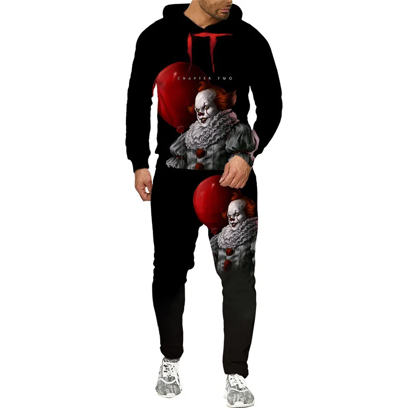 

3D Printed Hoodies Pants Suit Hip Hop Men Women Personality Streetwear Funny Halloween Clown Clothing Horror Movie Tracksuit Set
