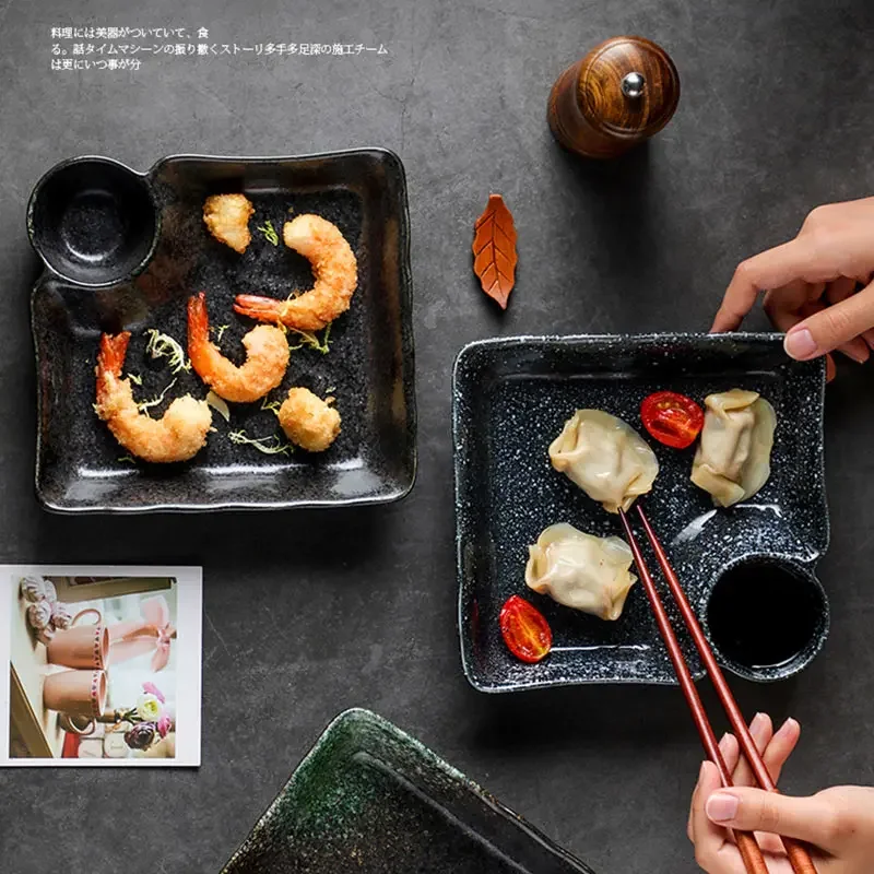 Japanese Dining Plate Ceramics Dipping Sauce Plate Vintage Cold Vegetables Tableware Chinese Dumpling Dish Sector Fish