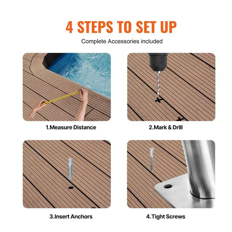 Corrimano per piscina, 990 x 100 x 812 mm, ingresso piscina, acciaio inossidabile con piastra di base per piscine interne/esterne, supporto per l'accesso alle piscine, maniglia antiruggine con coprimaniglia e accessori per spa - immagine 7