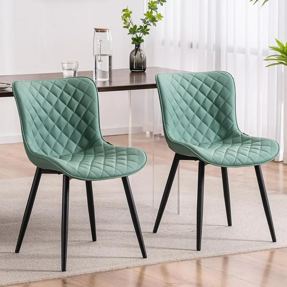 

Coffee chairs Light Green Set of 2 Mid Century Modern PU Leather Diamond Upholstered Accent Guest Coffee chairs with Back Metal