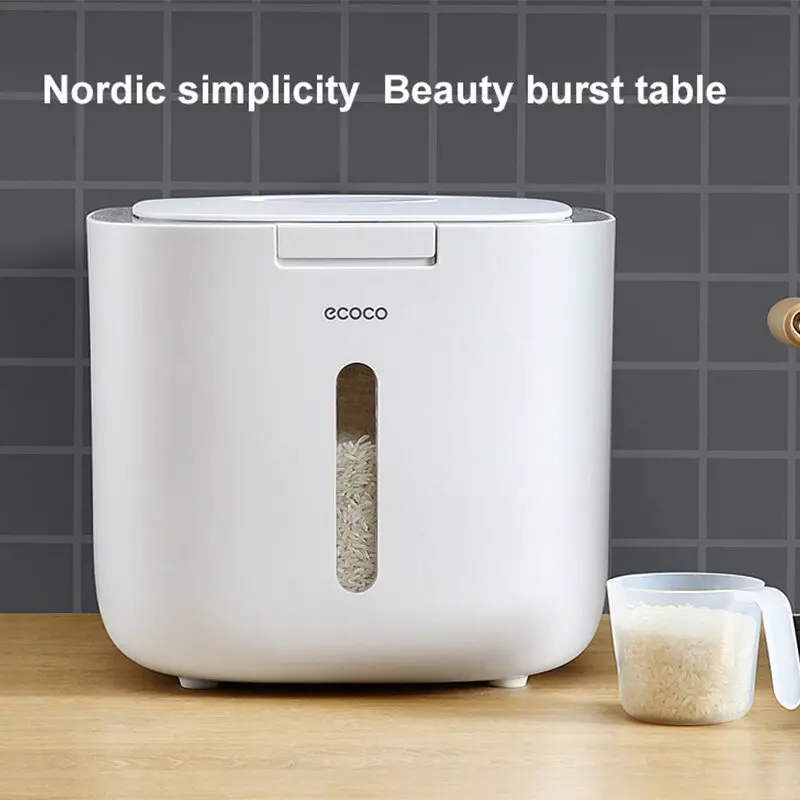 Rice Storage Container Box Sealed Household Rice Bucket Insect-Proof Kitchen Automatic Button Rice Dispenser Rice Storage Bucket 3