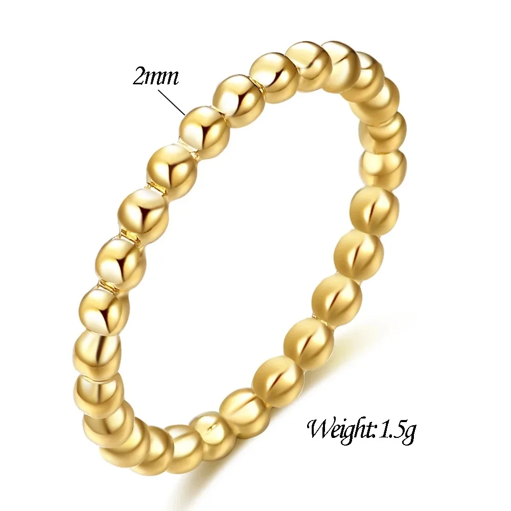 Fashion 2mm Bead Simple Thin Stainless Steel Rings For Women Gold Color Finger Ring Jewelry Wholesale Lots 2