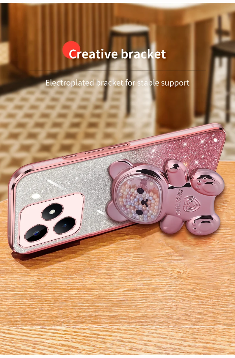 Coque de téléphone avec support à paillettes, ours mouvant, C 53 15 55 35, pour Oppo Realme C55 C53 C11 C31 C35 C17 C20 C30 C15, housse de support V_voghion.com