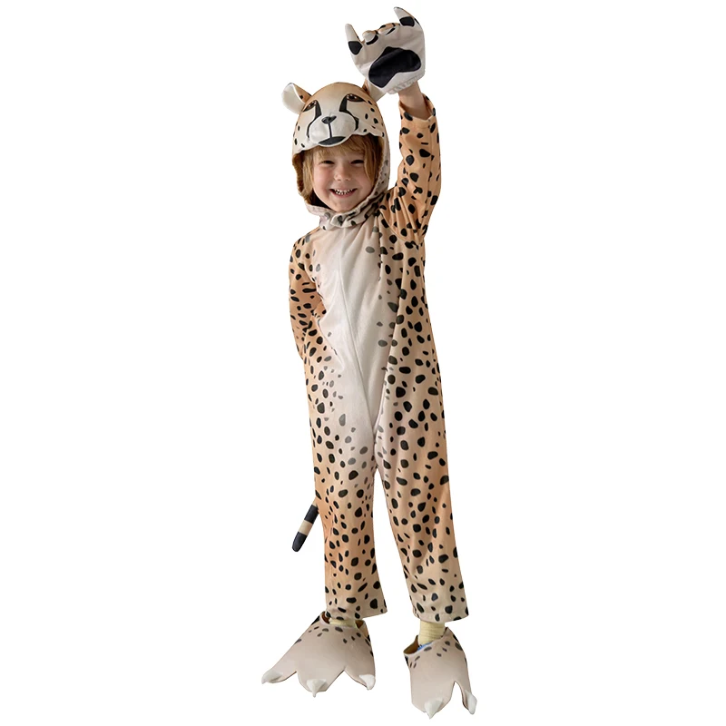 Kid's Cheerful Cheetah Costume Jumpsuit Animal Boy's Leopard