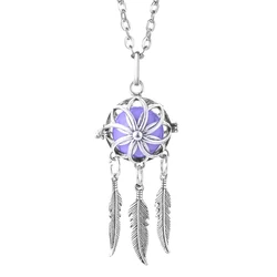 Colorful Feather Tassel Pendant Necklace with Aromatherapy Music Ball and Essential Oil Diffuser Locket (Necklace 1Pcs)