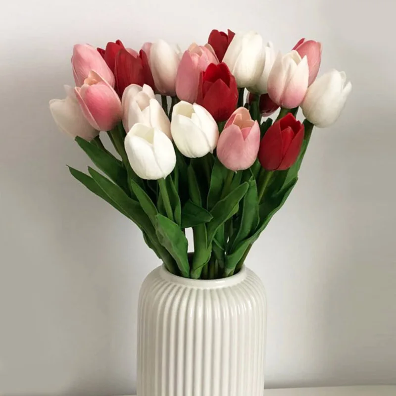 10pcs/lot Real Touch Flowers Pu Tulips Flower Artificial Bouquet Wedding Bridal Bouquet Decoration Flowers For Home Decor