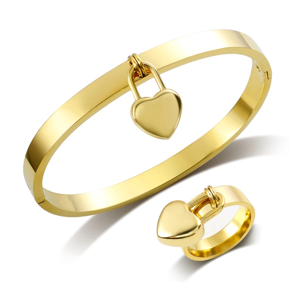 JINHUI Luxury Forever Love Heart Charm Bracelet CZ Bangle Gold - Main Image