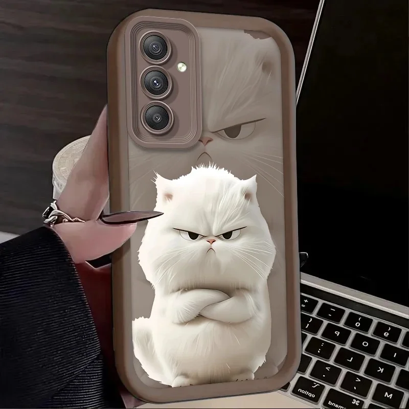 Sleek Black & White Plush Cat Design Phone Case
