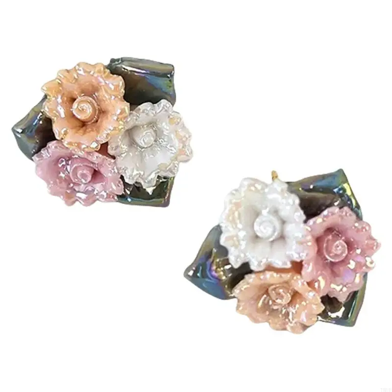 T8UE Stylish Ceramic Rose Earrings Portable for Women Porcelain Floral Jewelry 5