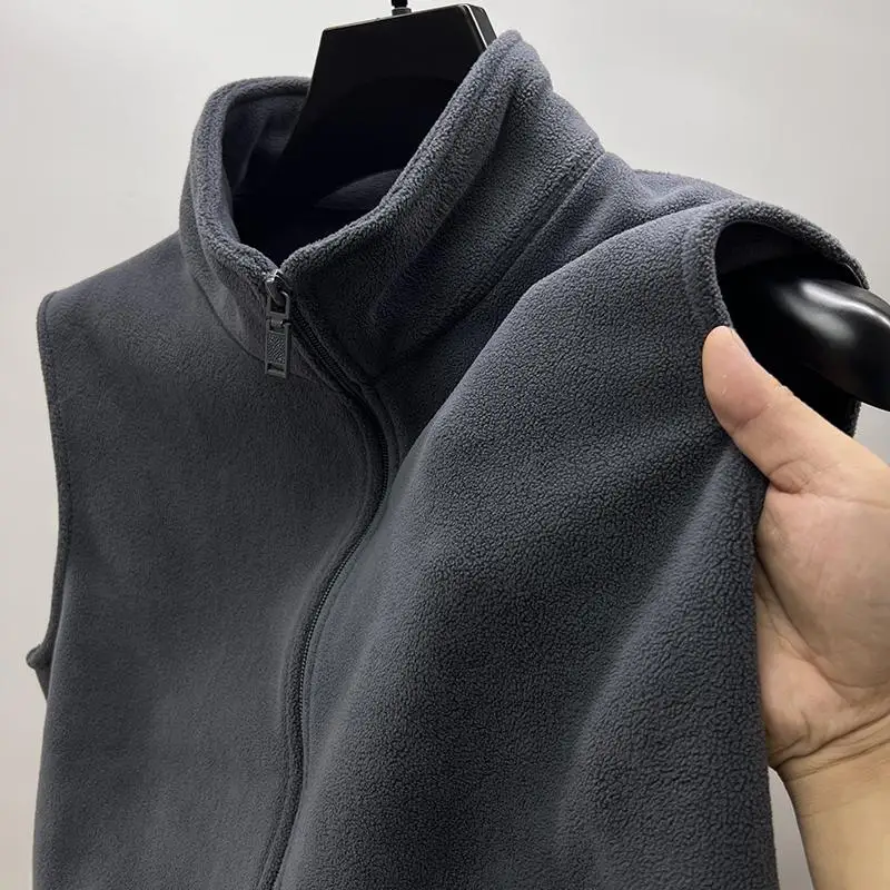 Double-Sided Fce Zipper Jaet Thiened Svel Stand Collar Men's Vest Autumn Winter Warm Casual Faion  Color