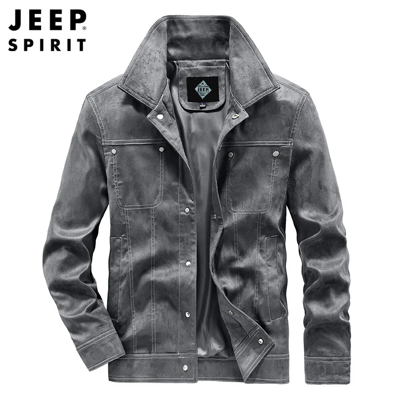 JEEP SPIRIT 남성용 심플 스웨이드 재킷, 클래식 라펠, 캐쥬얼, 다목..