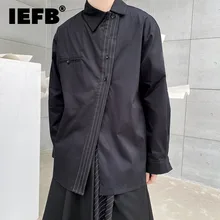  IEFB Stripe Male Shirts Men Tilt Lapel Collar Solid Color Niche Desgin Tops Single Breasted Fashion Coats 2023 Spring New 9A7822 