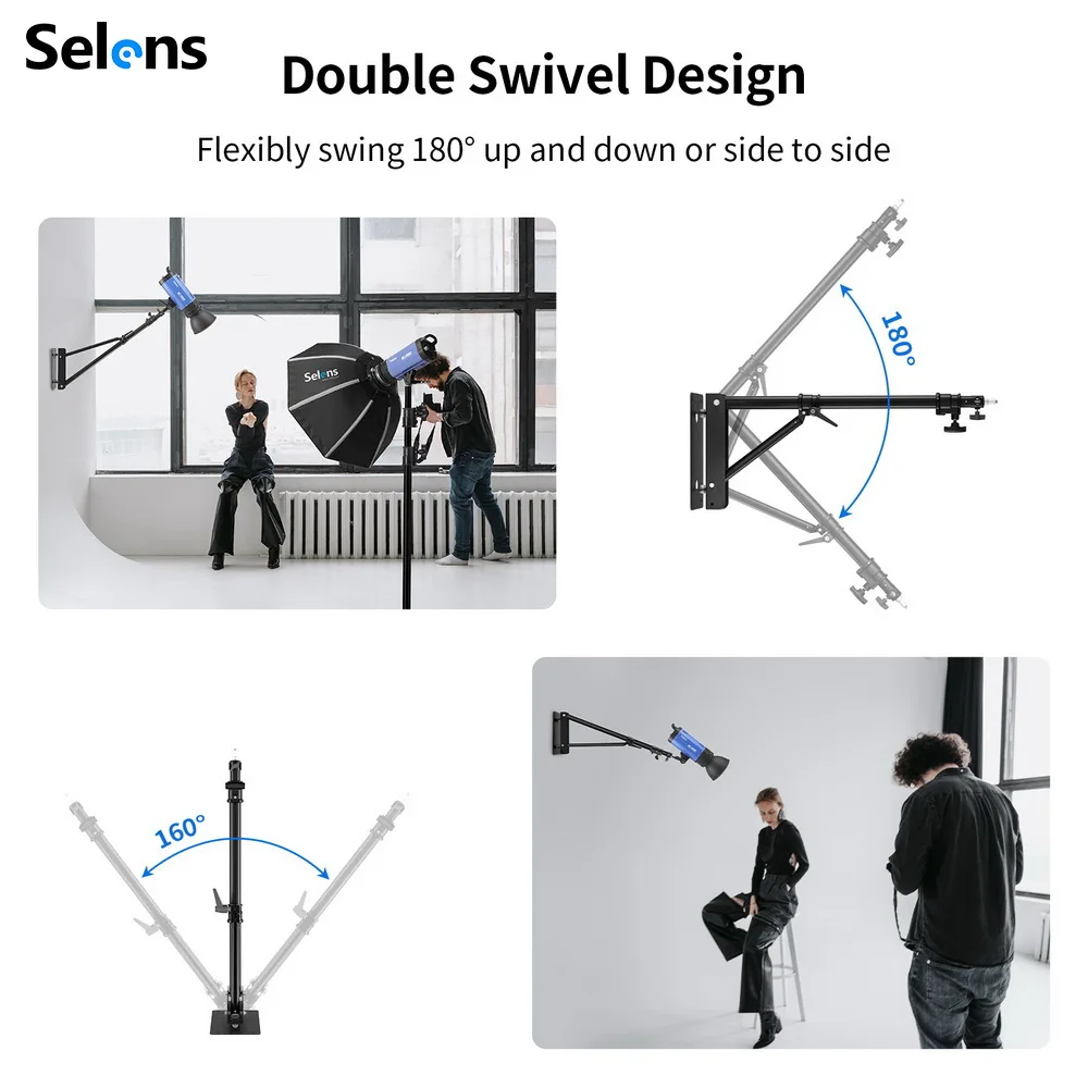 Meking Wall Camera Mount With Triangle Base Adjustable Boom Arm Up To 6ft for Photography Studio Video Flash Ring Light Softbox