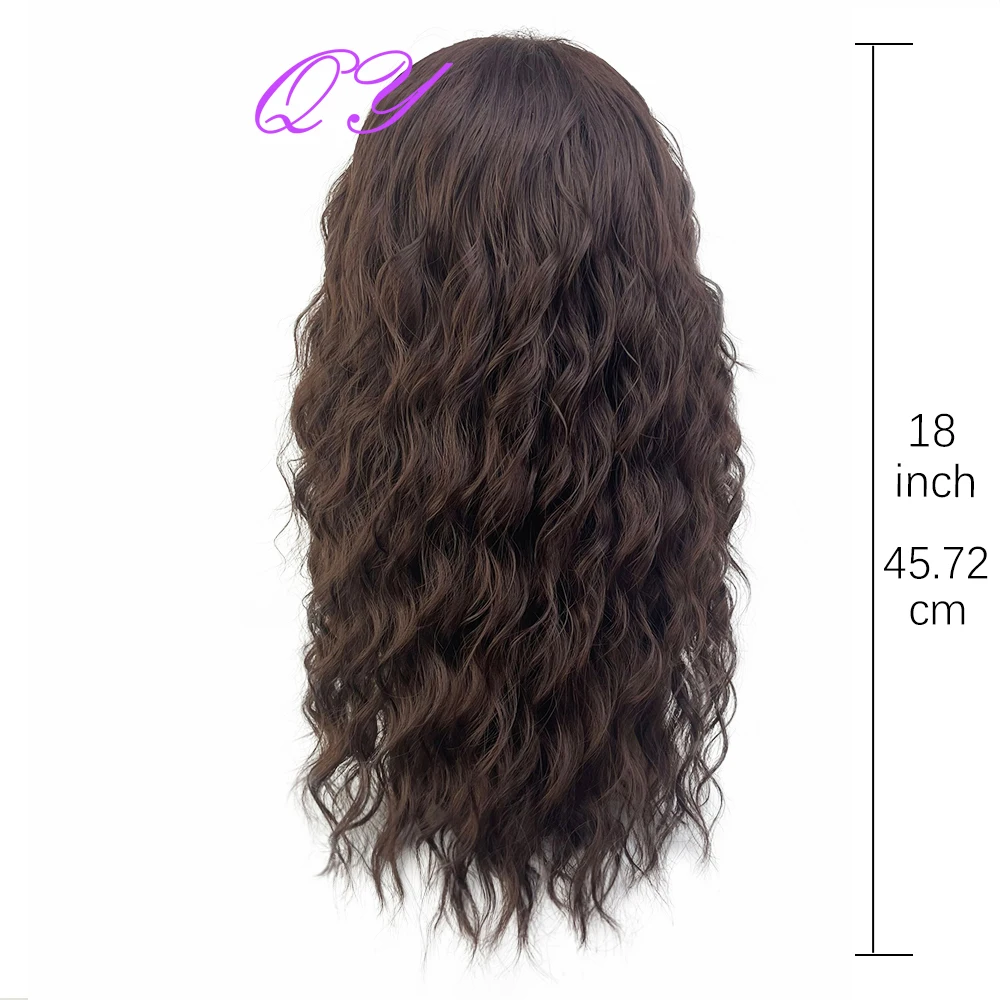 Perruque Synthétique Longue Bouclée Brun - Avec Frange - Bonnet Moyen - Neuf