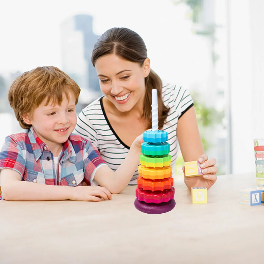 Gears Stacking Rings Toy Eco-Friendly Spinning Wheel Toy Smooth Spining Tower Building Blocks Safe for Preschool Gift