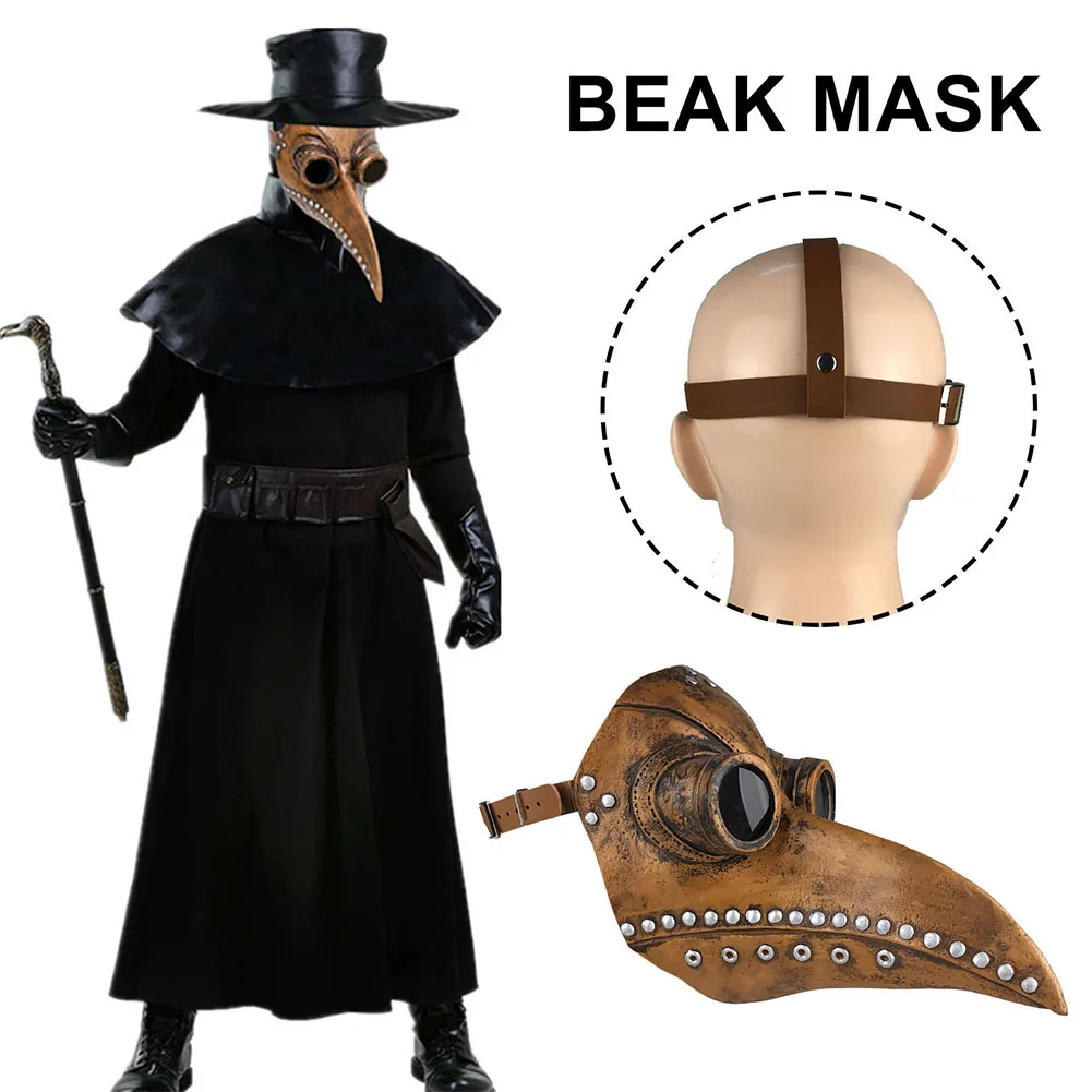 KEEHOM Masque de Docteur à l'époque de la peste Latex Long Bec d'Oiseau  Steampunk Déguisement pour Halloween, Cosplay Costume pour Adulte Élastique