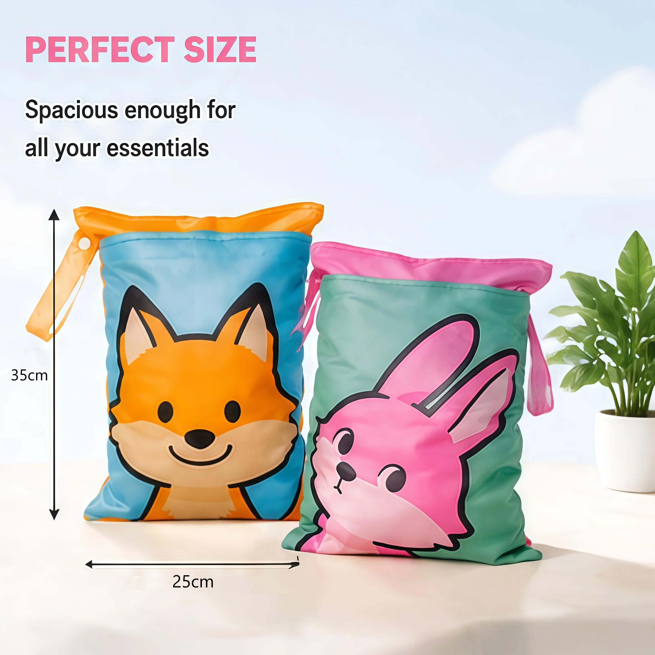 Borsa Impermeabile Lavabile per Pannolini, Riutilizzabile con Due Tasche con Cerniera, 25cmx35cm - immagine 5