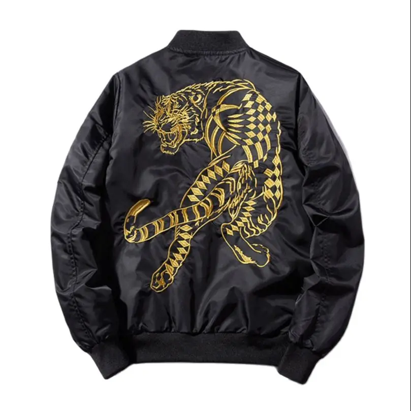 Men Sukajan Bomber Jacket Tiger Embroidered Luxury Tiger Male Coat