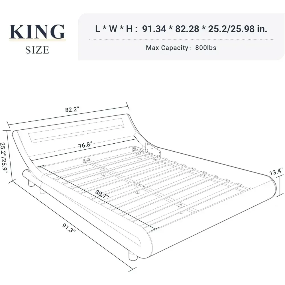 King Size LED Platform Bed Frame with Adjustable Headboard/No Box Spring Need/Easy Assembly/Faux Leather 2
