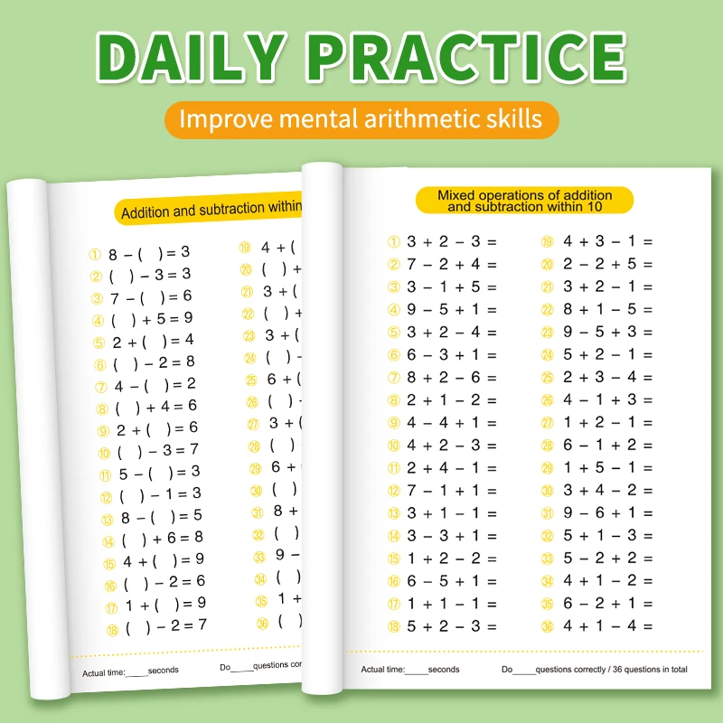 Mathematics Improvement Aids, Addition and Subtraction from 10 to 100, Daily Math Practice Books for Children, Improve Calculation Skills, Early Education Practice Books, Horizontal and Vertical Addit - 5