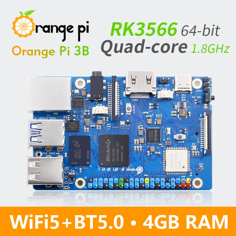 Single Board Computer Mini Development Board Orange Pi 3B 4GB Ram LPDDR4 Rockchip RK3566 WiFi5+BT5.0 BLE M2 SSD OrangePi3B Development Board