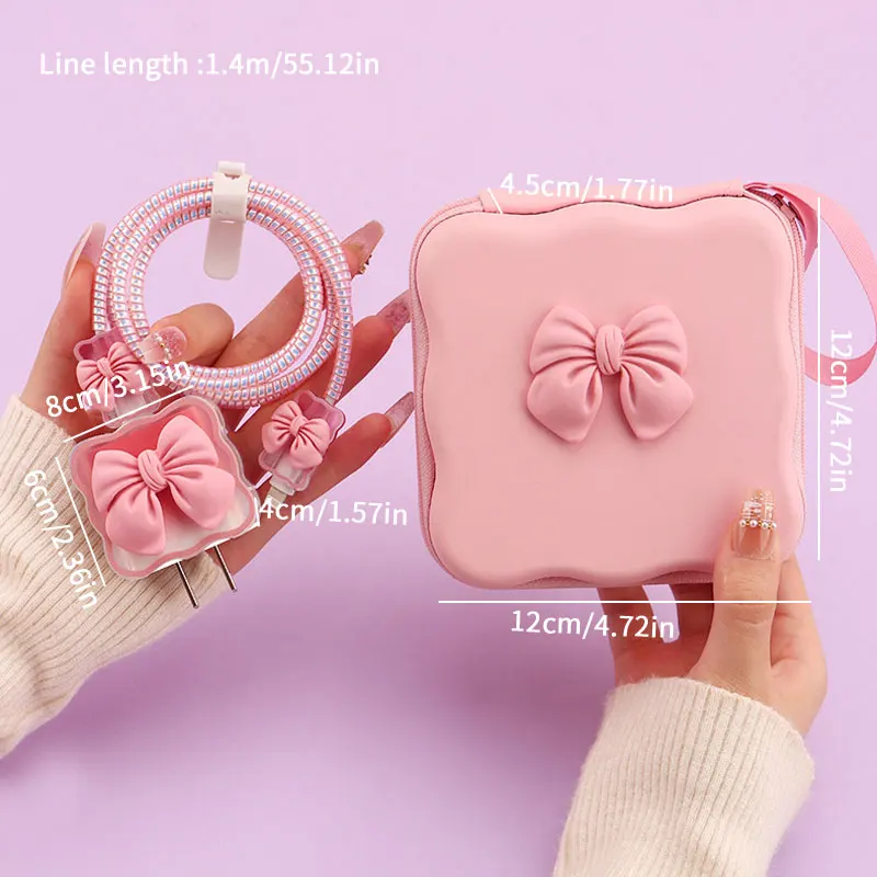 Cable Protector Set 5 in 1 Storage Bag Lovely Bow Knot Travel Storage Cable Charger Organizer