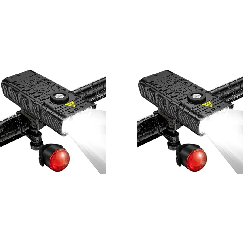 

2X 7000 Lumen Powerful Bike Lights Front And Back,5 LED Super Bright USB Rechargeable Waterproof Bicycle Headlight