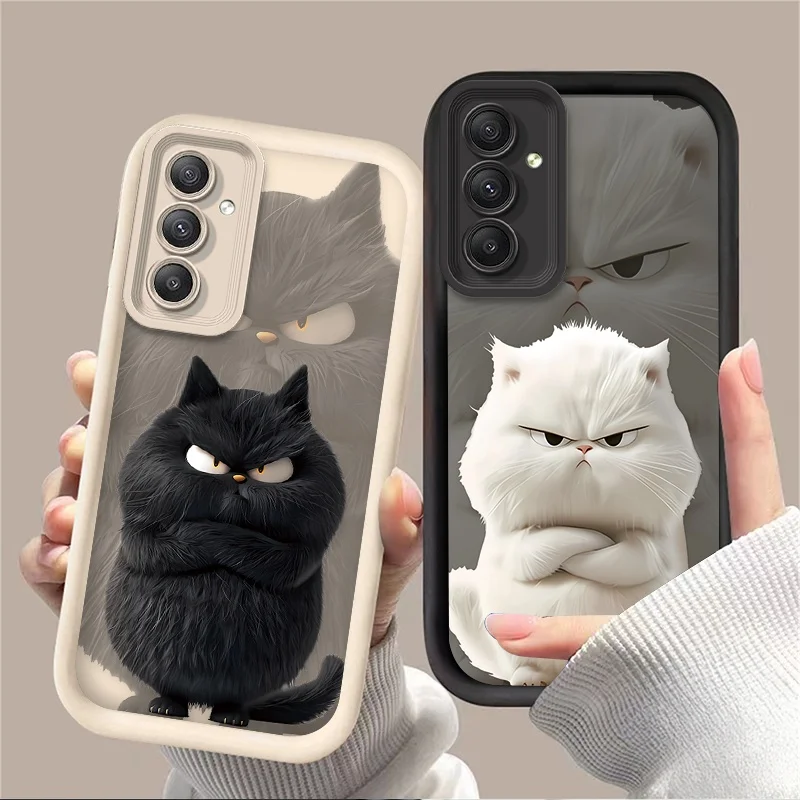 Sleek Black & White Plush Cat Design Phone Case