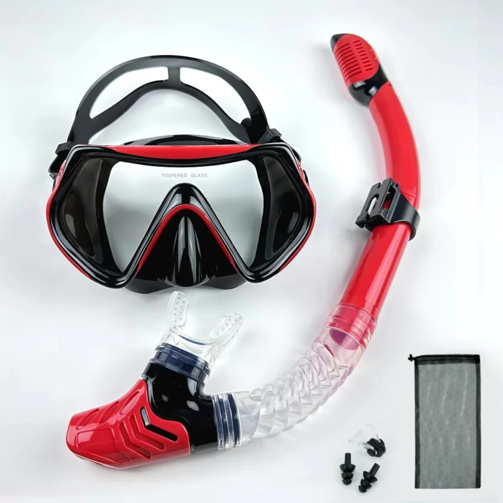 Single Lens Snorkeling Set Adult Snorkel Mask Breathing Tube Nose Clip Soft Skirt Scuba Gear