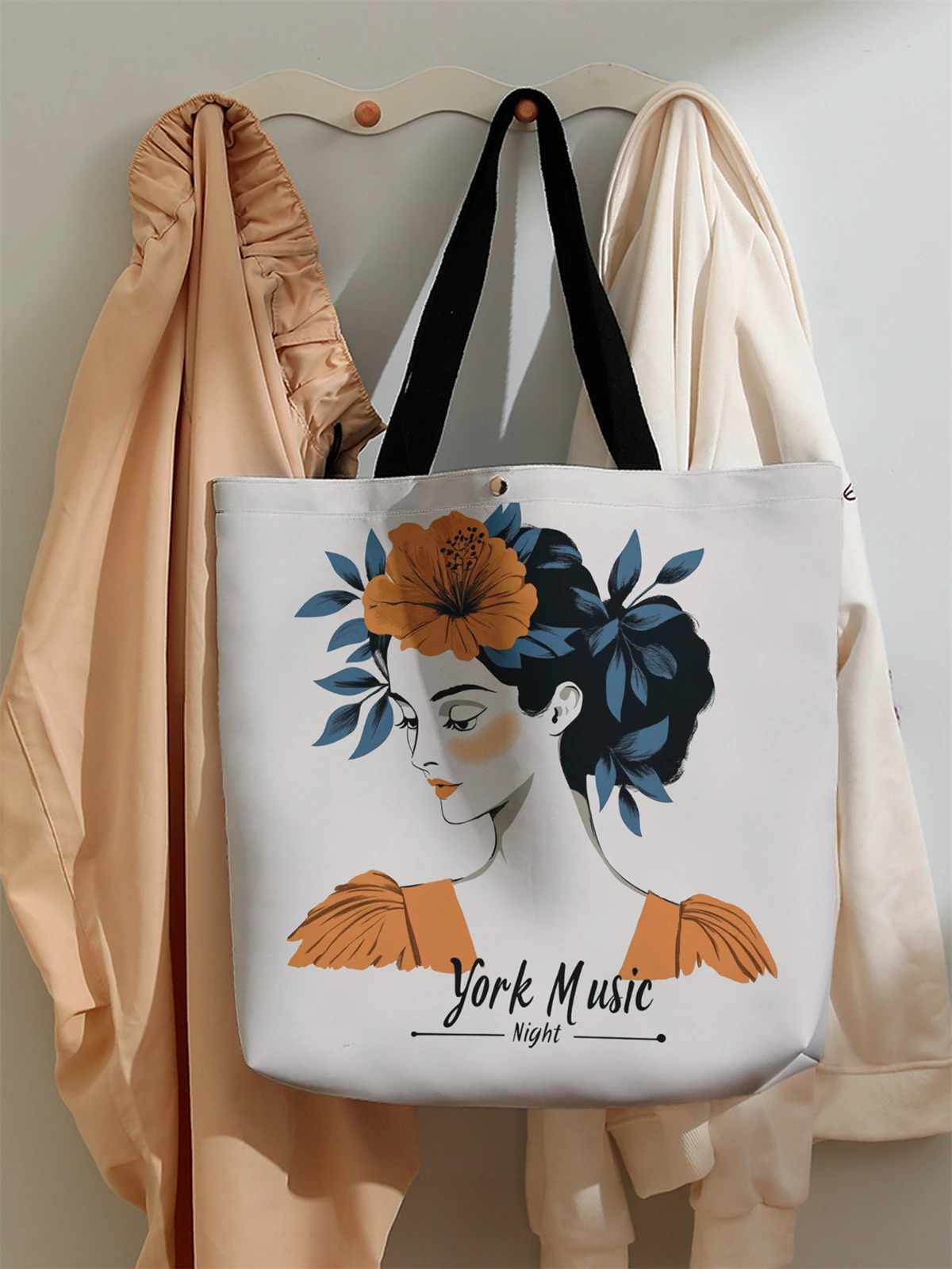 1pc，Cartoon character printed pattern handbag, reusable fashionable handbag, multifunctional handbag, printed canvas shopping b