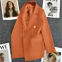 Orange Autumn Winter Women's Suit Loose Drapey Commute Multi-Color Jacket Polyester Fiber Regular Sleeve Length Pure Color