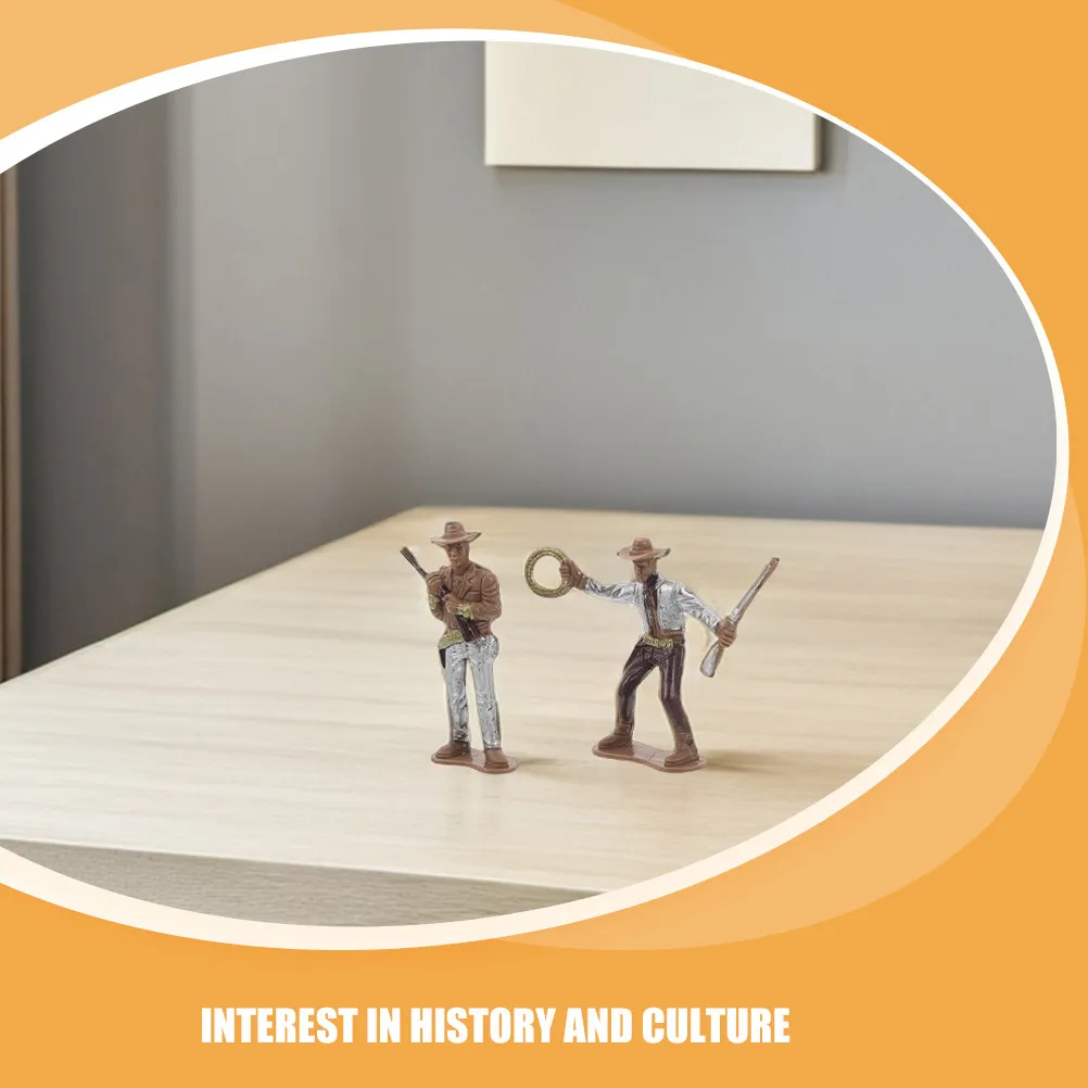 12Pcs 서부 카우보이 피규어 복잡한 디자인 교육용 플레이 세트 어린이 파티 장식 플라스틱 와일드 웨스트 미니어처