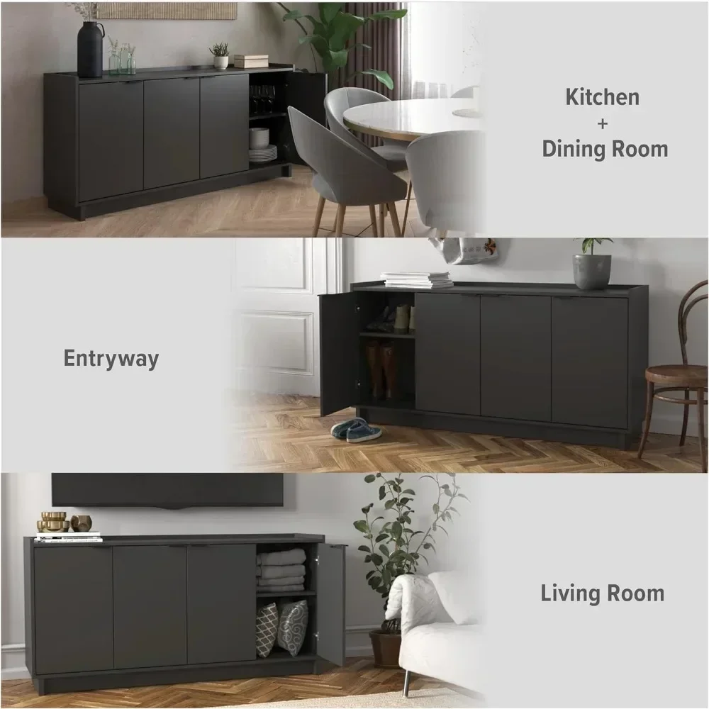 60" W X 30" H X 16" D Cupboard for Kitchen Furniture Sideboard Storage Cabinet Simply Modern 4 Console Table Doors and Shelves