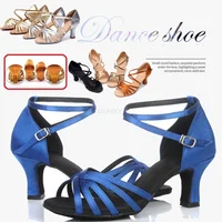 PU Satin Salsa Latin Dance Shoe Girls Women Tango Ballroom Dance Shoe High Heel Soft Dancing Shoes 5/7cm Ballroom Dance Sandals 1