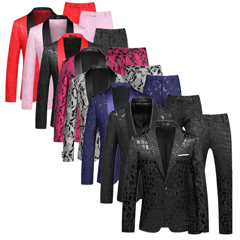 Luxury Jacquard Suit Men Business Banquet Wedding Party Groom Swallowtail Dress Male Slim Fit Blazers Pants Large Size 6XL