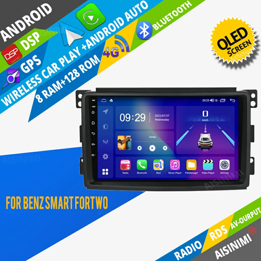 

AISINIMI автомобильный dvd-плеер на основе Android навигация для Benz Smart fortwo 2006-2015 автомобильное радио автомобильное аудио Gps мультимедийный стерео монитор