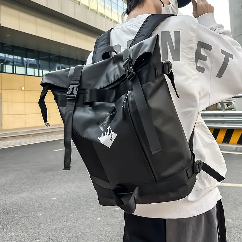 Trendy Backpack with Roll Top Closure, Large Capacity Waterproof Schoolbag Backpack  for Men Bag