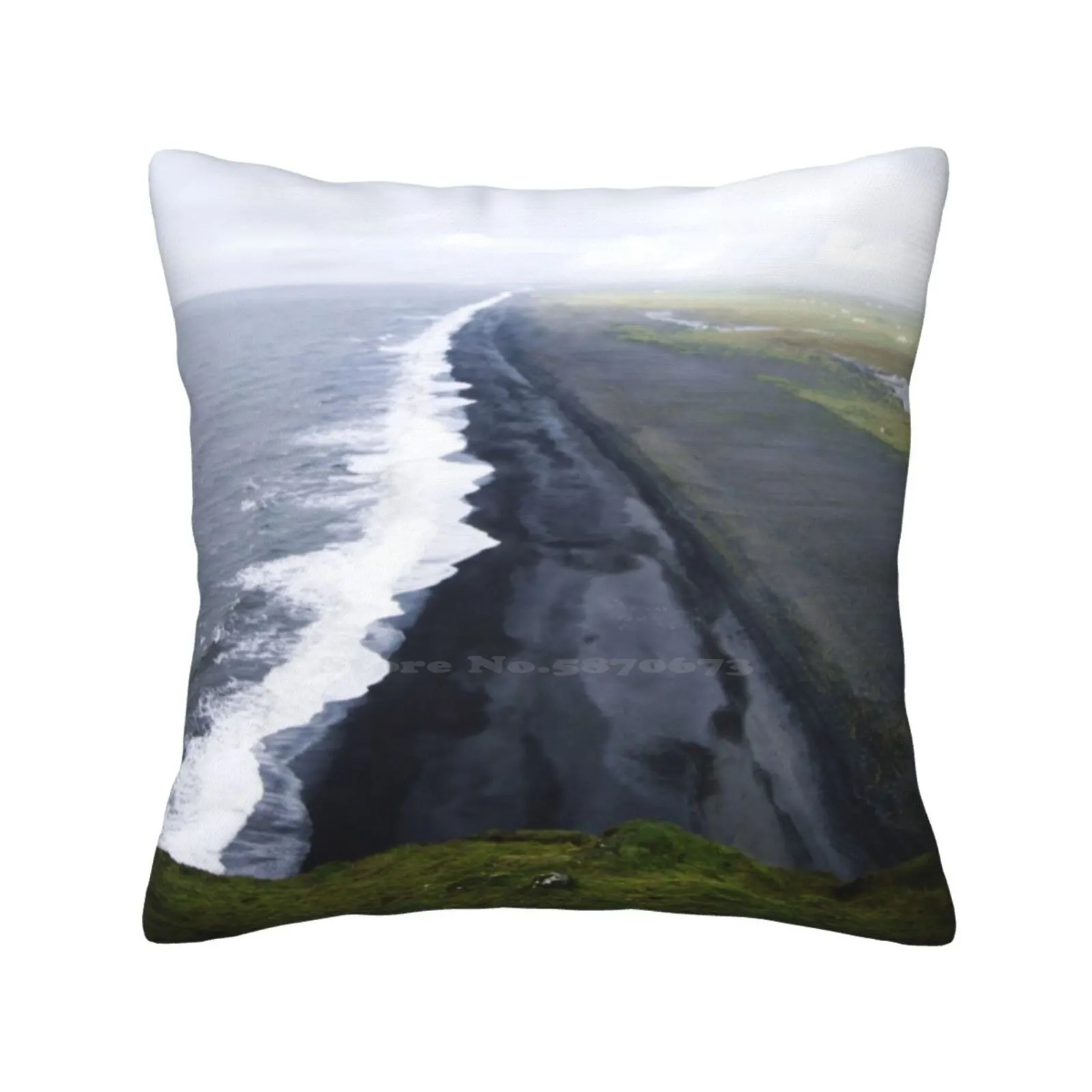 Смешная Милая декоративная квадратная наволочка Dyrholaey, ландшафт Исландии, черный пляж, черный песок, морская вода, трава, трети, Serene