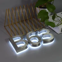 DIY 3D House Number Outdoor Door Plates 0-9 A B C Signs LED Light Metal Number Plate For Mailbox Apartment Hotel Room Address tanie tanio Rohs CN (pochodzenie) STAINLESS STEEL Numer na dom Metal 3D Led House Numbers Tabliczki na drzwi Lakierowane