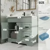 36" Bathroom Vanities Sink Combo with Painted Surface, Drawered Cabinet W/Decorative Wave Lines, Matte Black Faucet Drain, Green 6