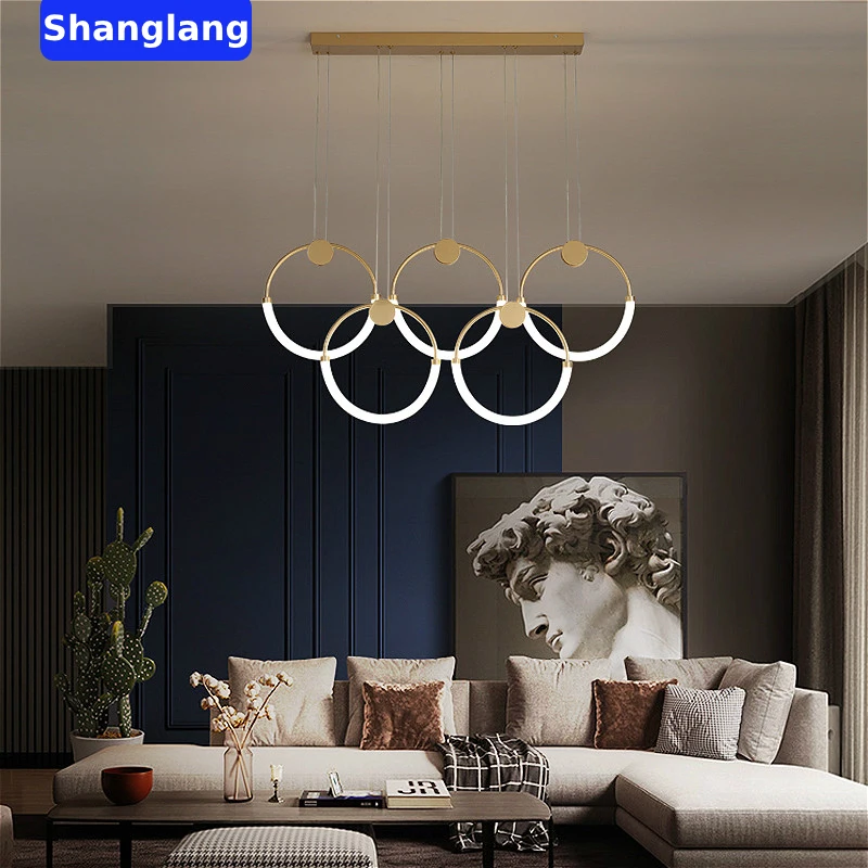 Modern Nordic Chandelier Lighting Golden Ring Pandent Light Dining Room Interior Lights Living Room Kitchen Office Hanging Light
