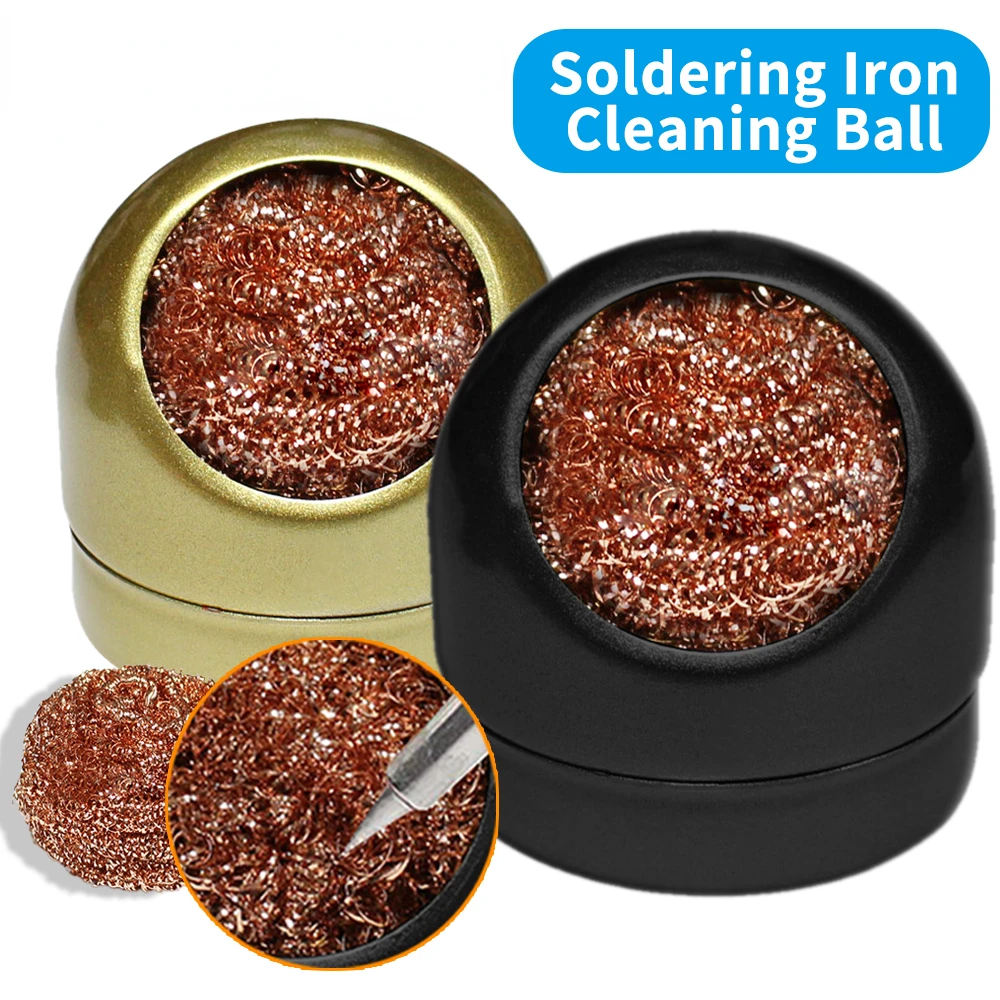 Ball Welding Desoldering Soldering Iron Mesh Filter Cleaning Nozzle Tip Copper Wire Cleaner Ball Metal Box Clean Ball desoldering soldering iron mesh filter cleaning nozzle tip clean cleaner dross cleaning copper wire ball tin remove steel box