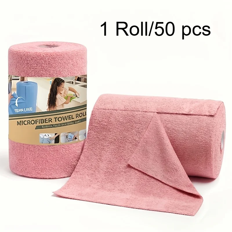 Large Reusable Fine Fiber Cleaning Cloth Roll – 50 Thick Towels for Kitchen, Windows, and Cars